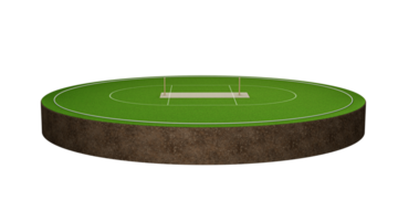campo da cricket con un campo da cricket al centro illustrazione 3d dei wicket del campo da cricket png
