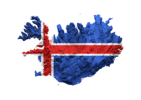 IJsland kaart IJsland vlag schaduwrijk Verlichting kleur hoogte kaart 3d illustratie png