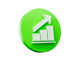 Business growth chart up icon green growing graph icon 3d illustration investing and profit increasing 3d illustration png