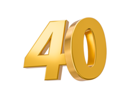 40. por cento fora em oferta. ouro por cento 40º aniversário celebração 3d dourado números 3d ilustração png