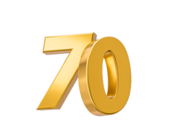 70 percent off on sale. Gold percent isolated 70th Anniversary celebration 3D Golden numbers 3d Illustration png