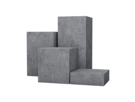 Display stand podium made from grey concrete in four step display of product design cement 4 podium Display 3d rendering png