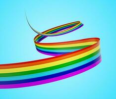 3d Flag Of Rainbow 3d Waving Ribbon Flag Isolated On Soft Blue Background, 3d Illustration photo