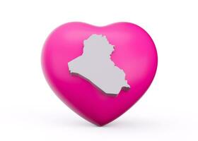 3d Pink Heart With 3d White Map Of Iraq Isolated On White Background 3d illustration photo