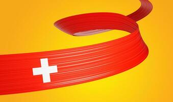 3d Flag Of Switzerland 3d Wavy Shiny Switzerland Ribbon On Yellow Background 3d Illustration photo