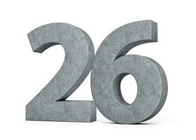 3d Concrete Number twenty six 26 Digit Made Of Grey Concrete Stone On White Background 3d Illustration photo