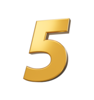 Gold number 5 Five, shiny 3d number 5 made of gold 3d illustration png