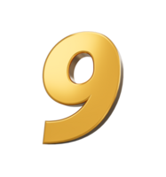 Gold number 9 nine. shiny 3d number 9 made of gold 3d illustration png