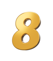 Gold number 8 Eight isolated . shiny 3d number 8 made of gold 3d illustration png