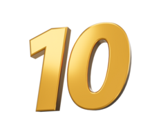 Gold number 10 Ten shiny 3d number 10 made of gold 3d illustration png