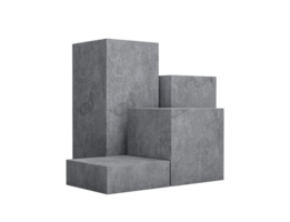 Display stand podium made from grey concrete in four step display of product design cement 4 podium Display 3d rendering png