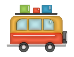 3d colorful bus with luggage on top of it transparent background png