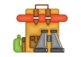 3d backpack and binoculars on transparent background png