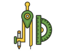 3d green and yellow compass and ruler icon png