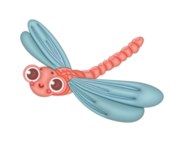 3d cartoon dragonfly with big eyes and a smile png