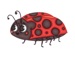 3d dessin animé coccinelle avec noir taches sur ses retour png