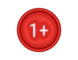 a red button with the number one plus sign png