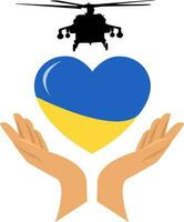 corazón forma con ucranio bandera, manos y helicóptero vector