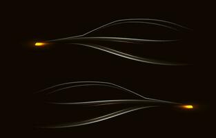 Sport car glowing silhouette, car lines drawing isolated over dark background, modern sportcar shape vector illustration
