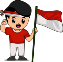 cute boy holding indonesian flag. independence day of indonesia png