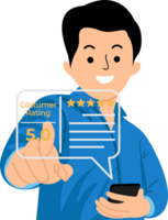 Customer review satisfaction feedback survey concept. Man or User give rating to service excellent experience on a phone application png