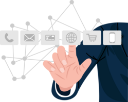 affärsman rörande punkt virtuell till mål kund. underrättelse social multimedia ikoner internet förbindelse Ansökan digital png