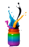 Multicolored paint splashing out of can isolated on transparent background. AI Generative png