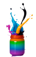 Multicolored paint splashing out of can isolated on transparent background. AI Generative png