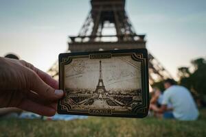 Joyful Display of Vintage Eiffel Tower Photo