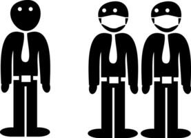 Men in masks looking at the one without it. Vector men vector illustration