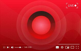 Multimedia video player with blue wavy background, live streaming cover, vector illustration