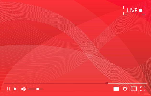 Multimedia video player with red wavy background, live streaming cover, vector illustration
