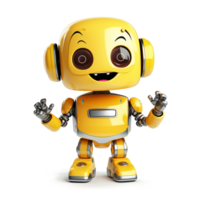 Yellow cute robot raising hand to greet human on transparent background. png