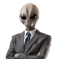 Alien in businessman suit on transparent background png