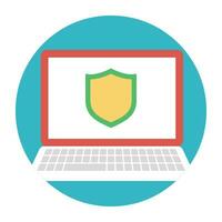 Laptop with shield, computer security concept vector