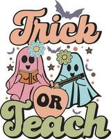 Trick Or Teach Shirt Retro Halloween Teacher T-shirt Design vector