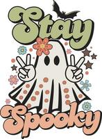 Retro Stay Spooky Groovy Flower Halloween T shirt Design vector