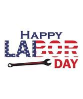 Happy labor day text with wrench and USA flag vector