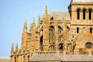 the spires of the cathedral of saint-laurent in normandy, france photo