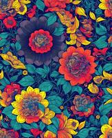 Ai generative Unique Flower colourful seamless pattern, background photo