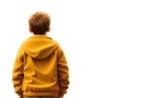 ai generative illustration of boy in yellow jacket isolated on white, transparent background photo