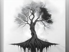 Abstract artistic background with tree of life in black and white photo