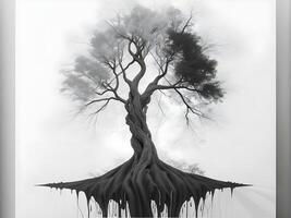 Ai generated Abstract artistic background with tree of life in black and white photo