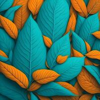 Ai generative Artistic abstract leaves background in teal and orange photo