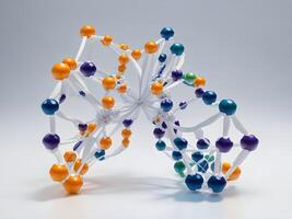 ai generado concepto diseño, 3d hacer de molecular adn estructura en blanco antecedentes foto