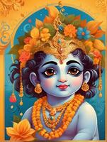 Ai generative Krishna Janmashtami illustration card design, background photo