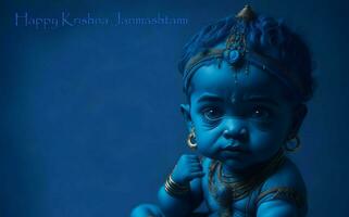 ai generado tarjeta diseño, antecedentes para contento Krishna janmashtami foto