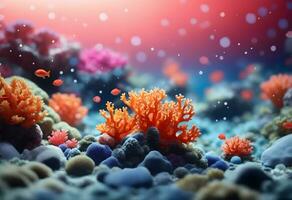 Ai generative underwater background with coral reef and cute fish, animal banner photo