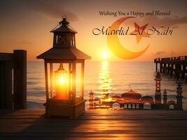 Ai generative Card design for Happy and blessed Mawlid al Nabil, Muslim holiday photo