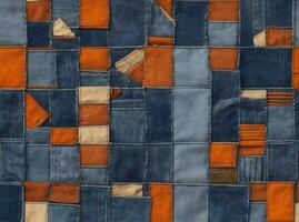 Ai generative Unique background design made of jeans patches, banner photo